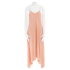 TIBI 100% silk salmon pink nude V-neck  spaghetti strap high low slip dress US0