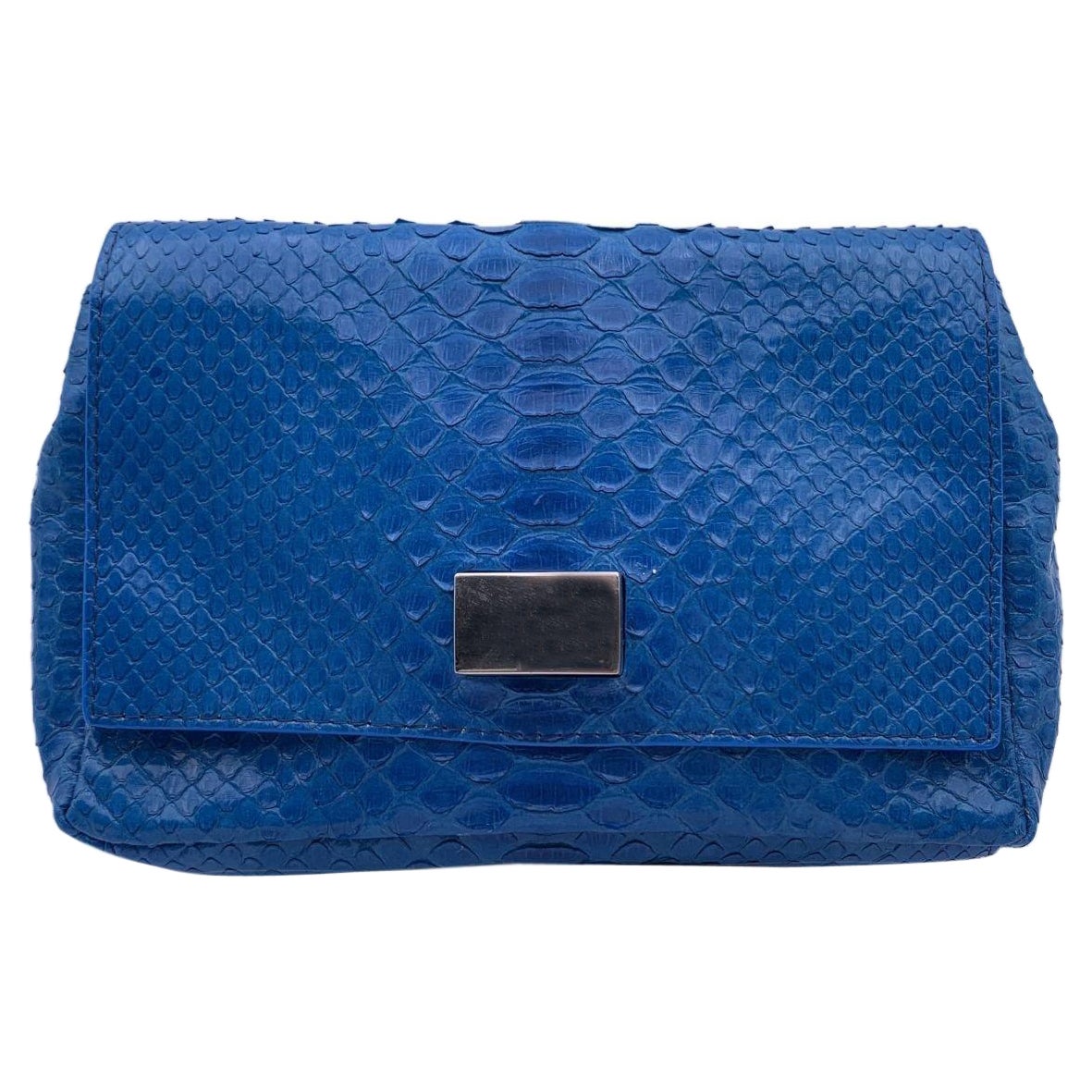 Orciani Blue Leather Small Crossbody Bag with Chain Strap