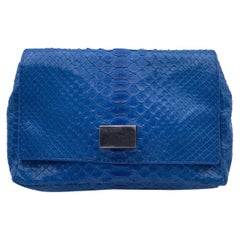 Orciani Blue Leather Small Crossbody Bag with Chain Strap
