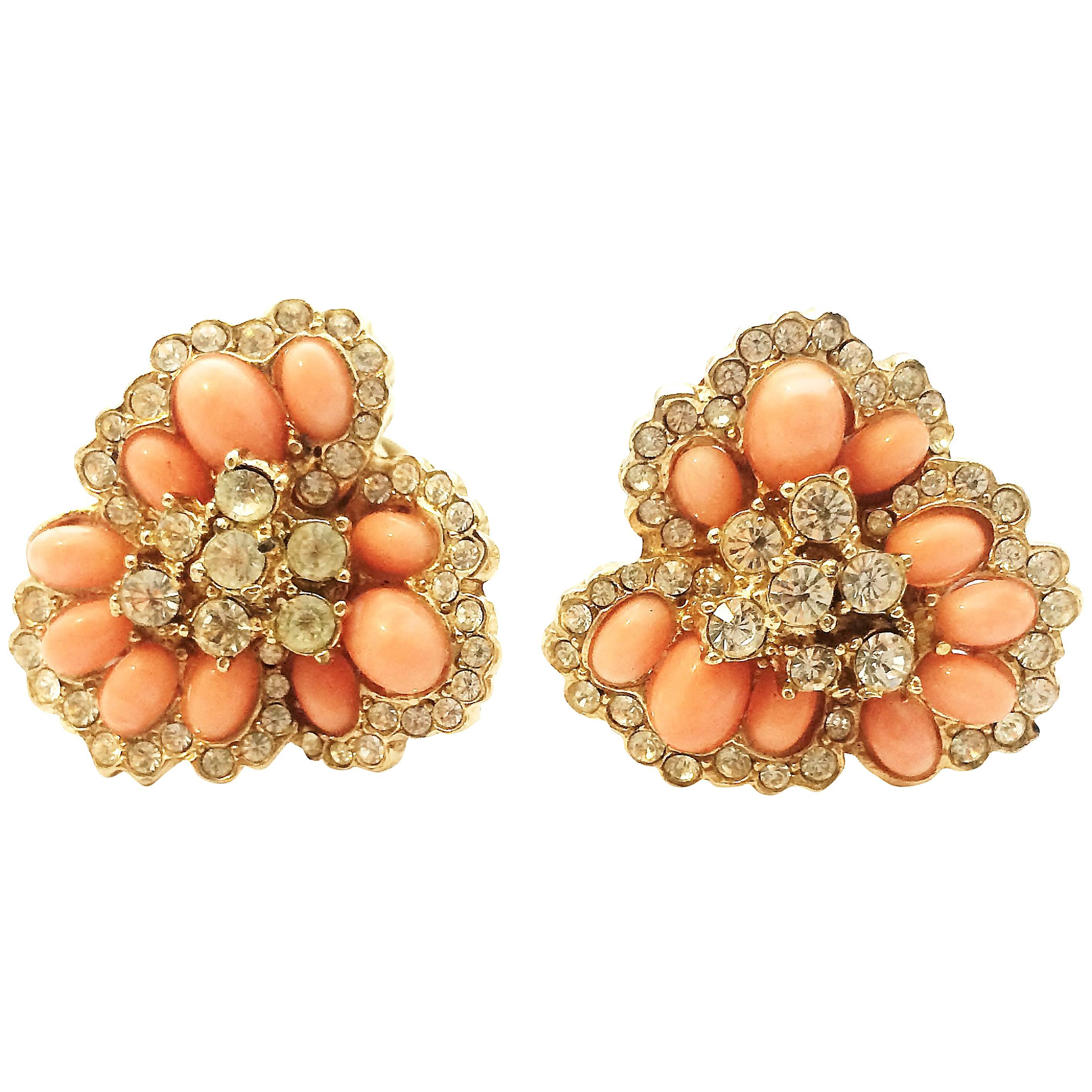 Ciner coral and paste earrings, 1980s