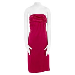 Used JIL SANDER red ruched bundle draped silk bust strapless mini dress IT36 XS