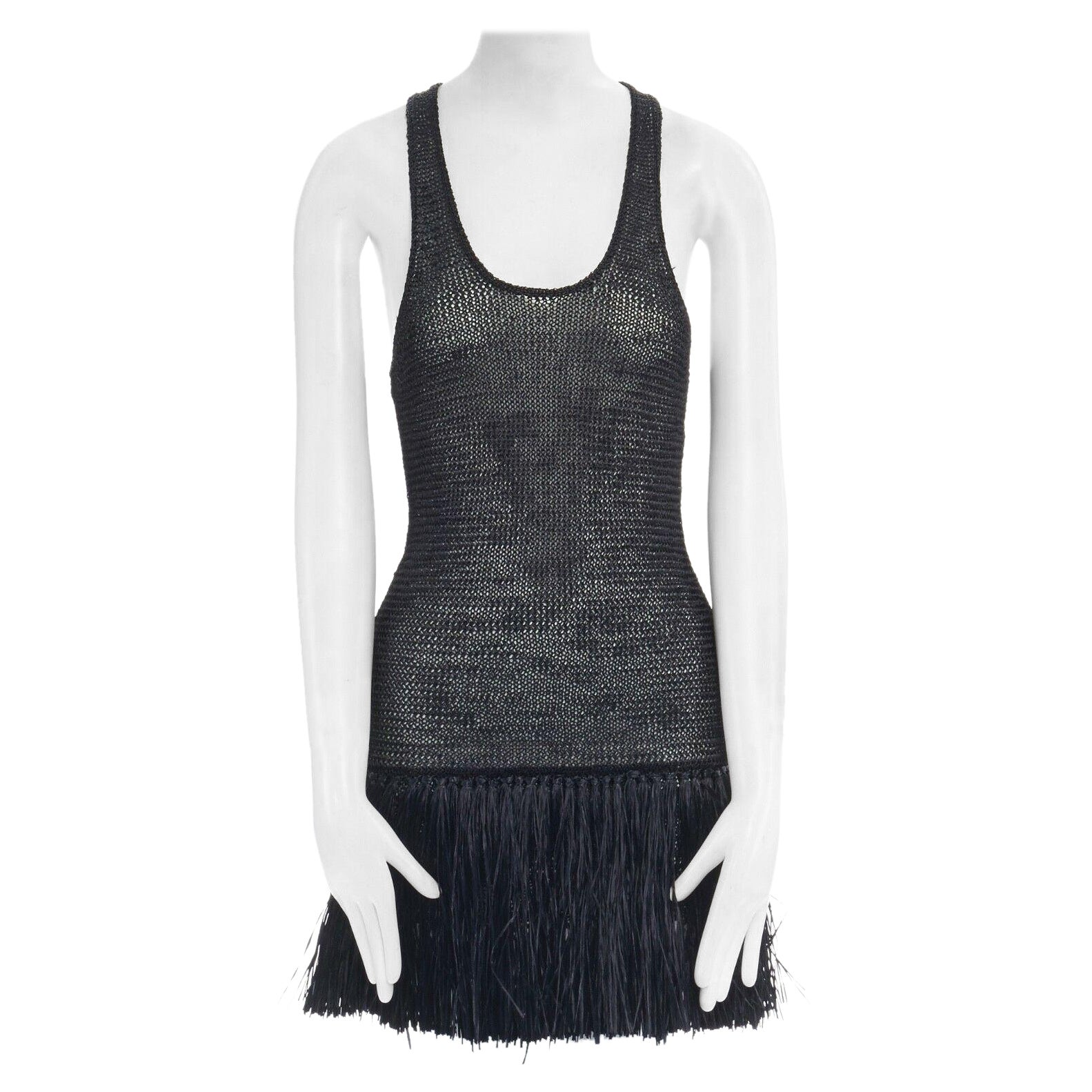 ISABEL MARANT black  Italian yarn strass fringe hula skirt mini dress FR36