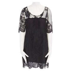 SIMONE BARBIERI TWIN-SET black floral lace short sleeve lined mini dress M