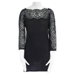 STELLA MCCARTNEY black floral lace sleeves fine cotton mini dress IT36 S