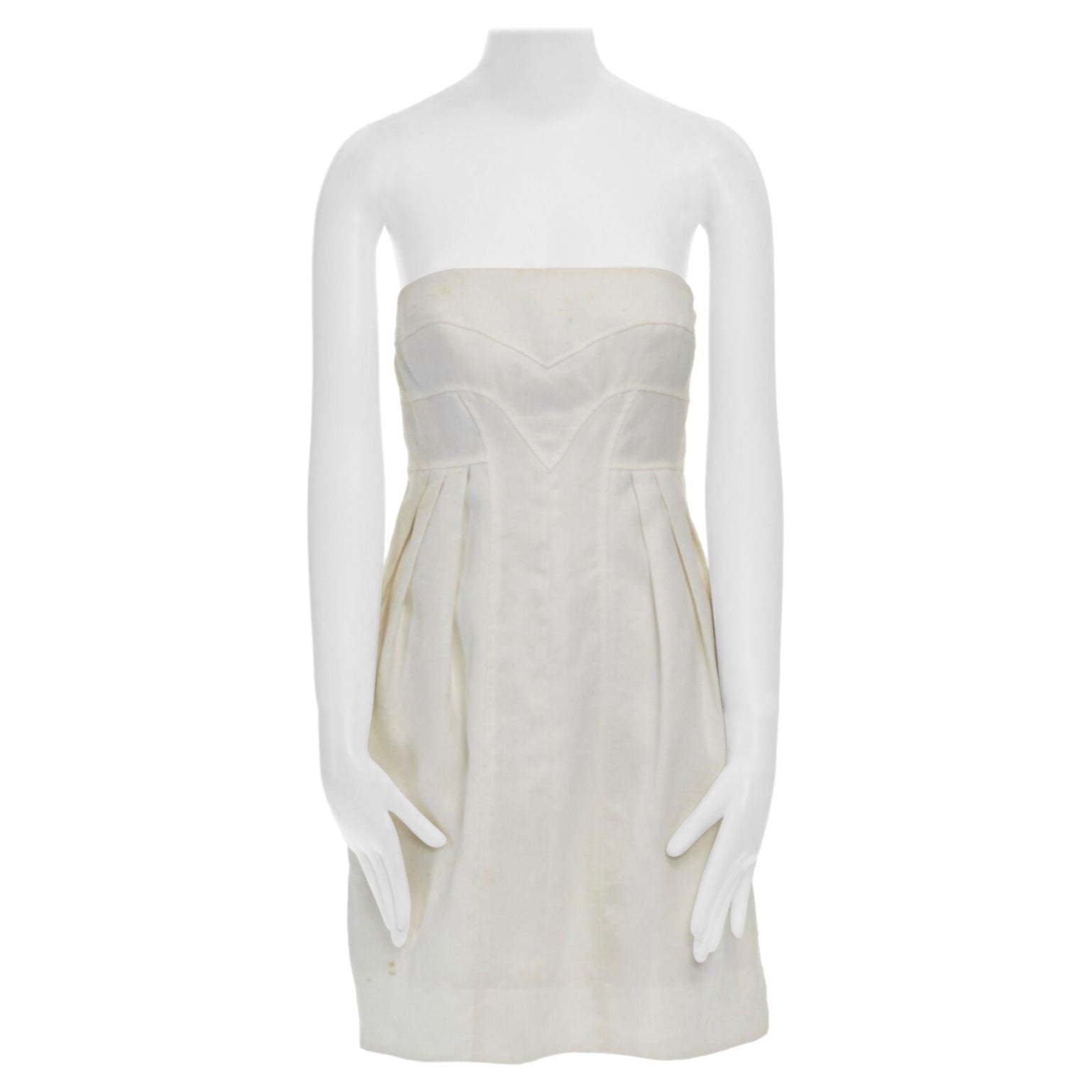 VERSACE white contour seams pleated hips strapless cut-out mini dress IT40 S