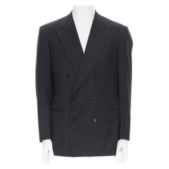 BRIONI FOR DAPPER Mestre grey wool pinstripe double breasted blazer EU50 L