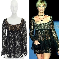 vintage GUCCI TOM FORD SS96 runway black lace scoop flare sleeve mini dress S