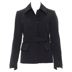 vintage PRADA black classic nylon blend minimalist belted utility jacket IT42