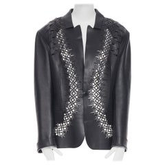 new HAIDER ACKERMANN SS19 runway laser cut collar leather blazer jacket FR40 M