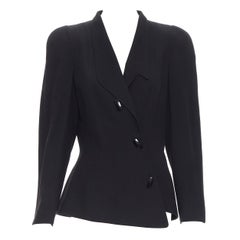 Vintage THIERRY MUGLER schwarzer Wolle Power Schulter Space Age asymmetrischer Blazer L