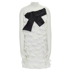 DOLCE GABBANA white 3D floral petal applique black bow sheath dress IT38 US0 XS
