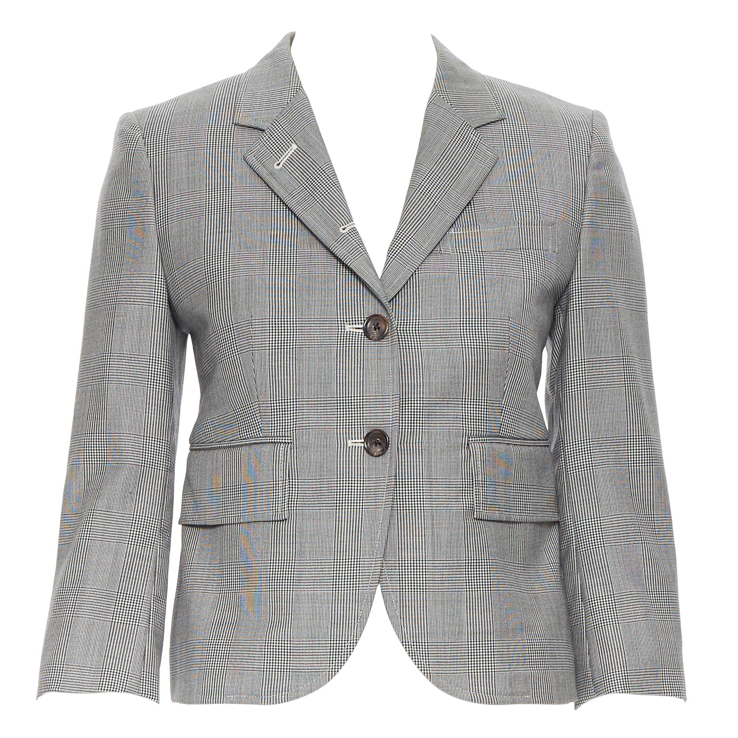 THOM BROWNE grey herringbone check wool short blazer jacket JP1 XS