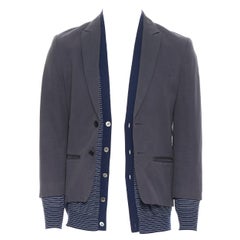 UNDERCOVER grey cotton blazer faux navy stripe cardigan layered jacket JP2 M
