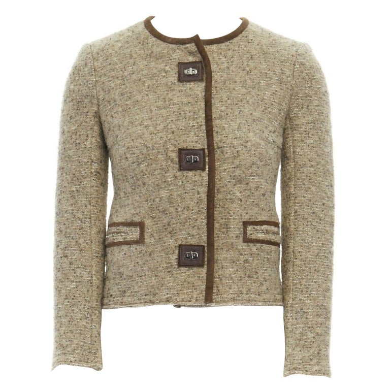 ISABEL MARANT Kios brown boucle suede trimmed twist lock jacket FR36 For Sale 1stDibs | isabel marant boucle jacket