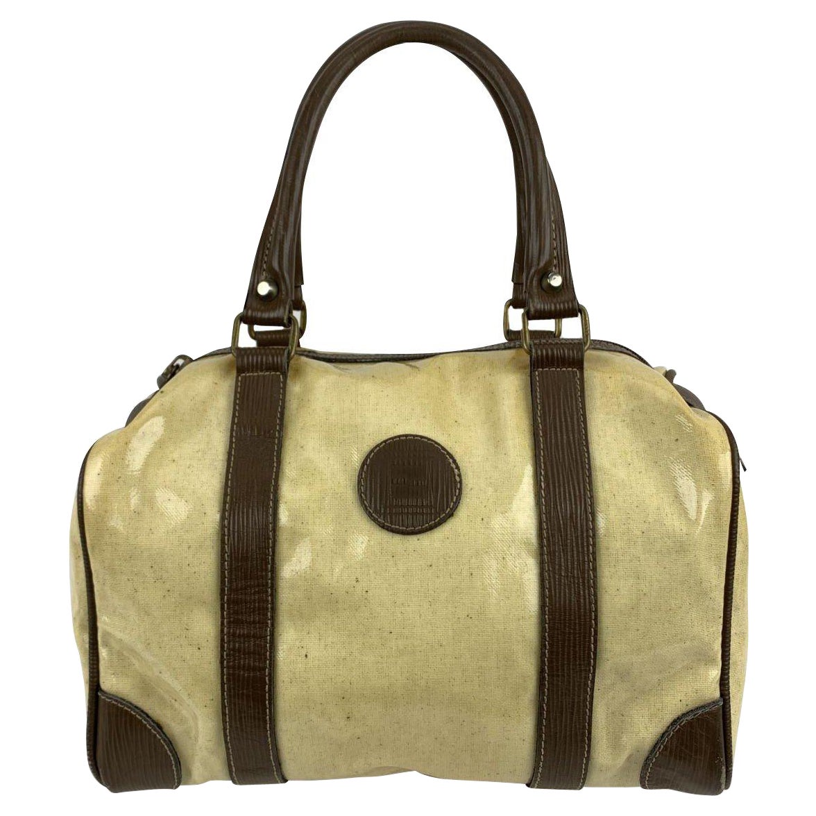 Fendi Vintage Light Yellow Vinyl Canvas Boston Bag Handbag