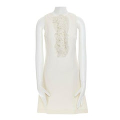 ANDREW GN cream embroider floral petal ruffle front sleeveless shift dress FR34