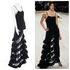 runway ALEXANDER MCQUEEN SS99 black asymmetric ruffle train top maxi gown IT40 S