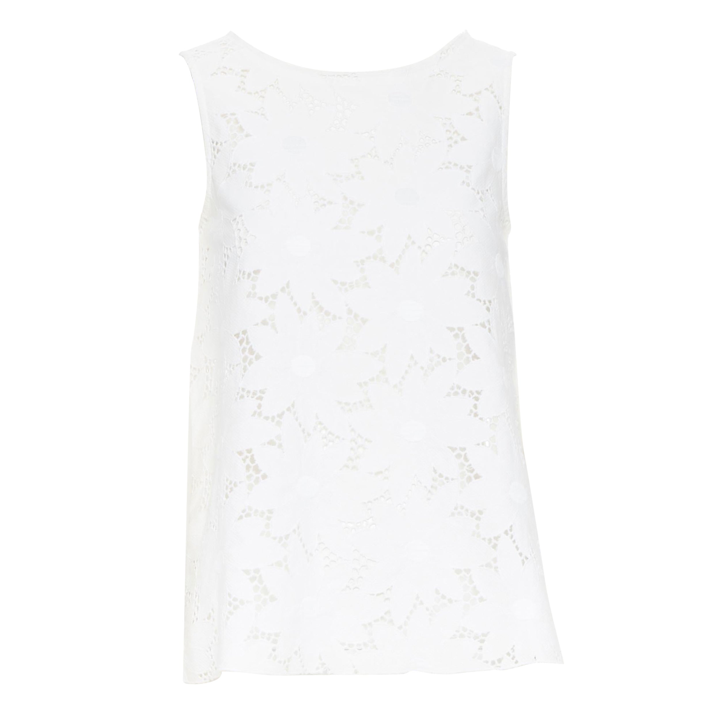 LISA PERRY 100% cotton white floral embroidery anglaise A-line sleeveless top S