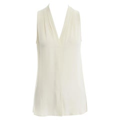THEORY 100% silk ivory beige pleated V-neck sleeveless vest top XS