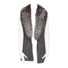 new MICHAEL KORS COLLECTION AW17 fox fur collar grey checked  wool vest US2 XS