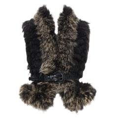 new FENDI brown patchwork fox fur collar black crocodile belt vest jacket IT38