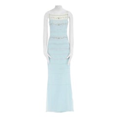 BADGLEY MISCHKA sky blue silk  bead embellished embroidered gown dress UK10