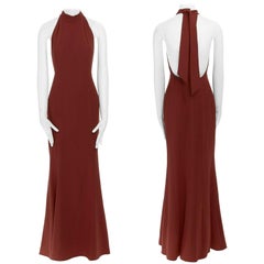 VALENTINO Vintage Rotes Abendkleid aus Crêpe mit hohem Neckholder und racer back Krawatte US6 M