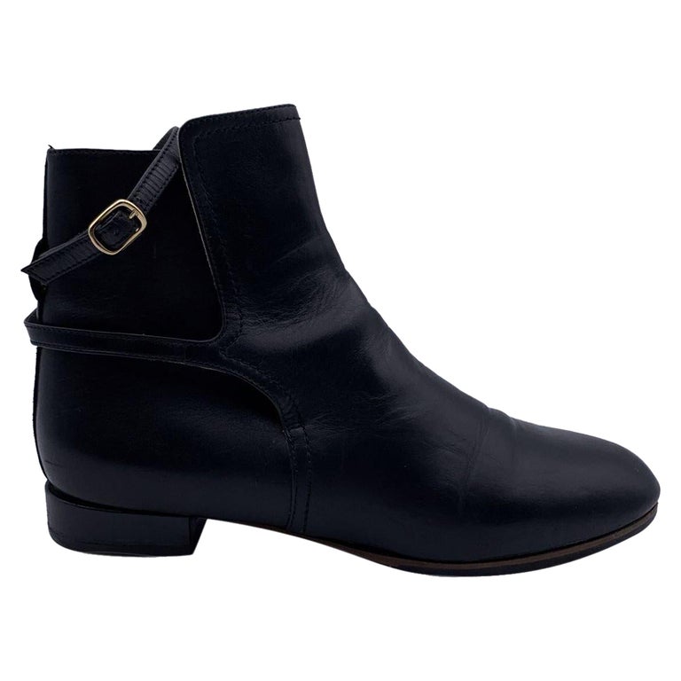 L'Autre Chose Black Leather Women Flat Ankle Boots Shoes US Size 38.5 For  Sale at 1stDibs