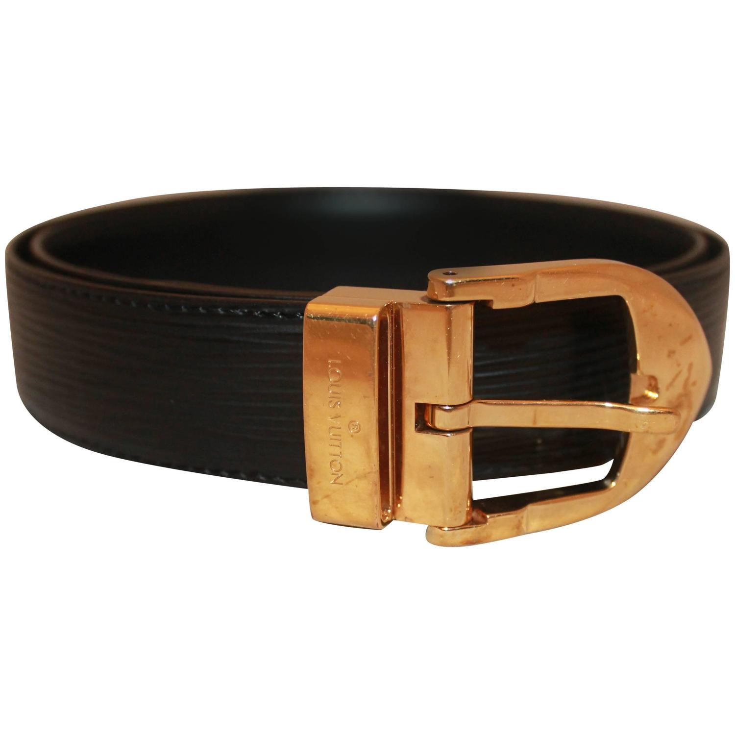 Louis Vuitton Dark Brown Epi-Leather Belt w/ Gold Rounded Buckle For Sale at 1stdibs