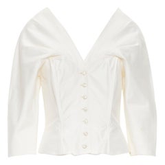 SPORTMAX Max Mara blanc polyester corset désossé top off shoulder US8 M