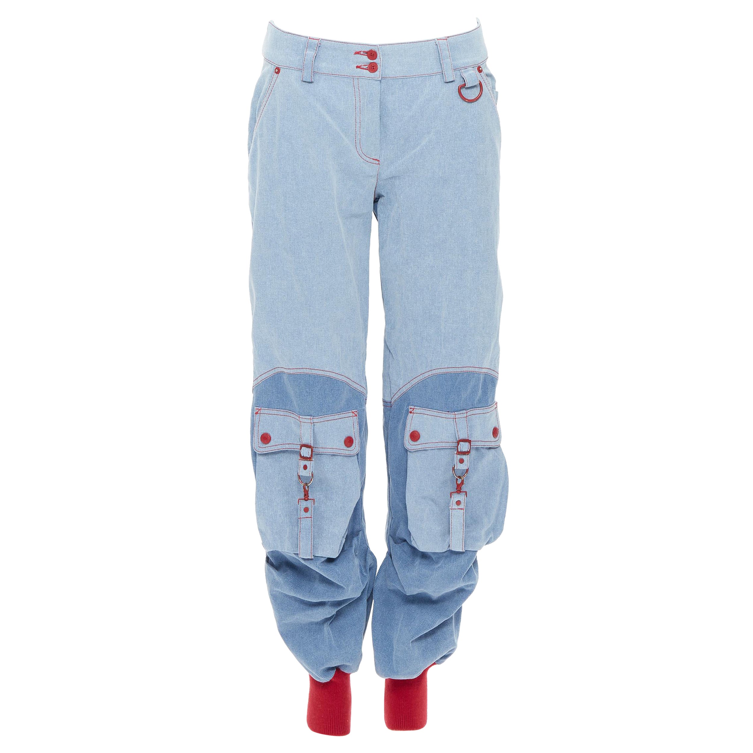 vintage CHRISTIAN DIOR blue denim red buckle cargo pocket carpenter jeans FR34