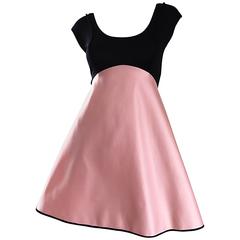 Rare Vintage Geoffrey Beene Black + Pink Jersey and Silk Trapeze A - Line Dress 