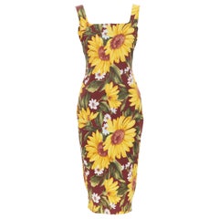 D&G DOLCE GABBANA sunflower floral print bodycon sheath dress IT42 M