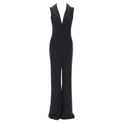 new BRANDON MAXWELL black shawl collage plunge wide leg evening jumpsuit US4 S