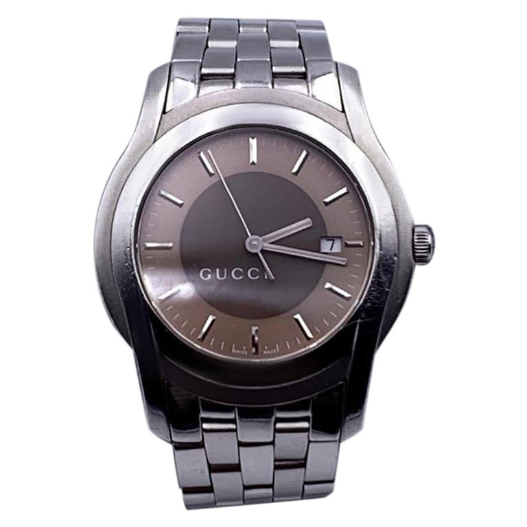 Gucci Silver Stainless Steel Mod 5500 XL Wrist Watch Bicolor Dial For Sale  at 1stDibs