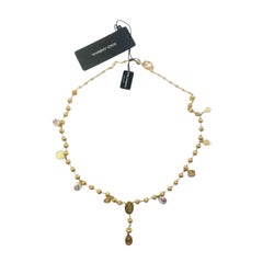 Dolce & Gabbana Gold Brass Maria Long Pendant Chain Necklace Labels D&G Box