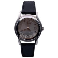 Used Gucci Silver Stainless Steel Mod 5500 L Wrist Watch Leather Strap