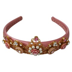 Dolce & Gabbana Pink Gold Crystal Brass Diadem Tiara Hair Accessory Main Line