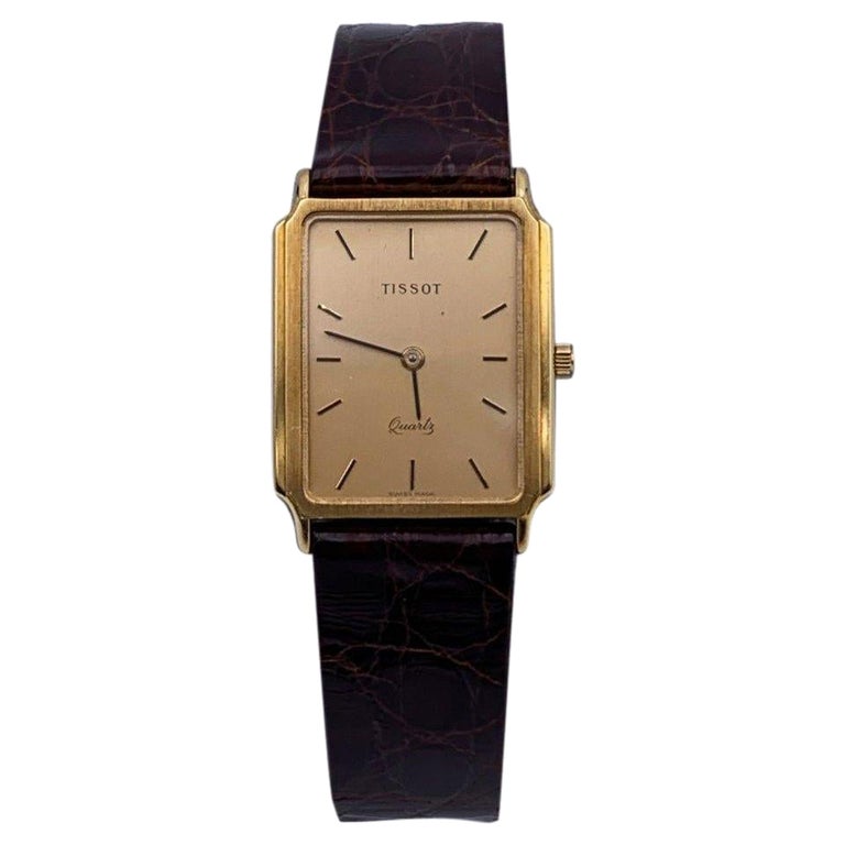 Tissot Vintage 18K Gold Rectangle Quartz Wrist Watch Leather Strap For ...