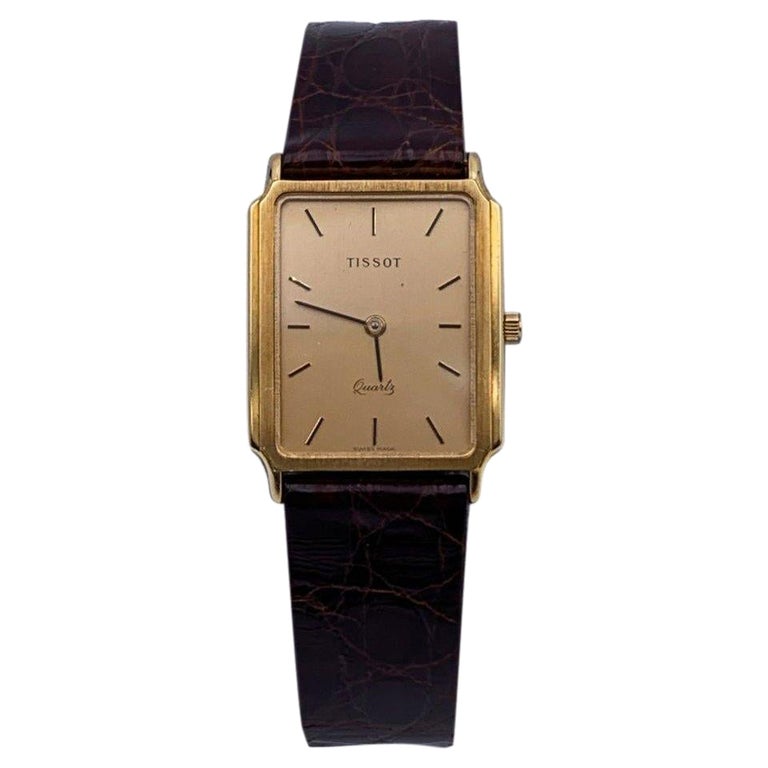 Tissot Vintage 18K Gold Rectangle Quartz Wrist Watch Leather Strap For