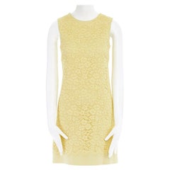 DOLCE GABBANA yellow lace overlayed wool crepe sleeveless A-line dress IT40 S