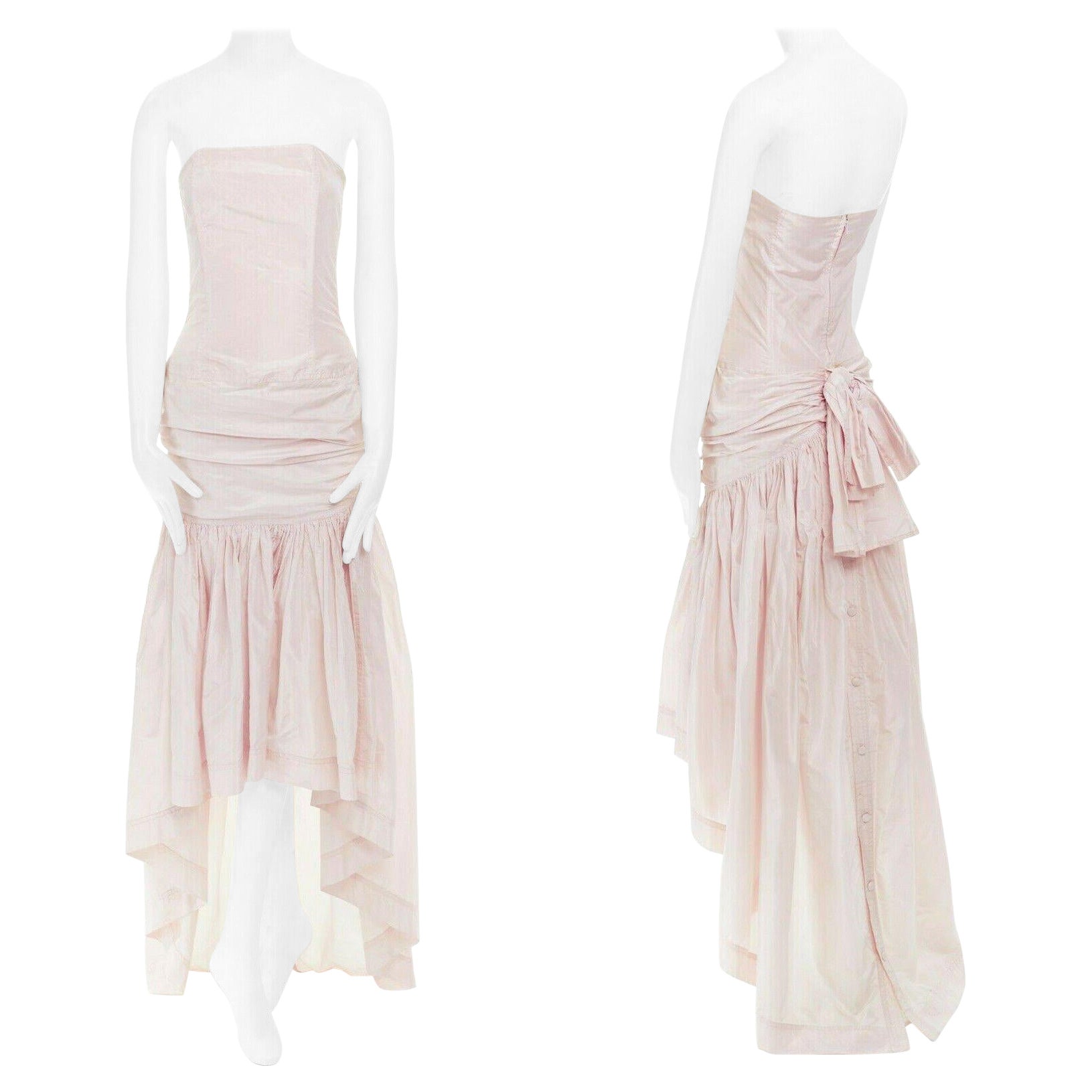 ANGELO TARLAZZI light pink boned corset strapless ruched bow back high low dress