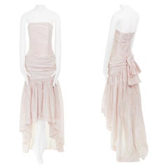 ANGELO TARLAZZI light pink boned corset strapless ruched bow back high low dress