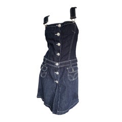 D&G by Dolce & Gabbana Blaues Denim-Jeanskleid im Overall-Stil