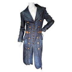 D&G by Dolce & Gabbana Vintage Silk Lined Denim Coat with Leather Waistband