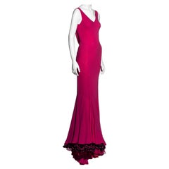 Vintage John Galliano fuchsia pink bias cut evening dress with flamenco frills, fw 1995