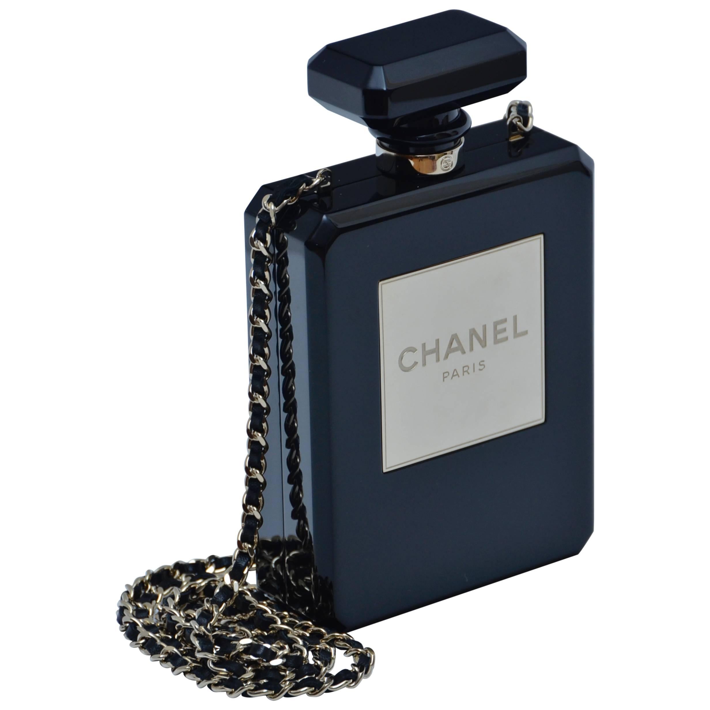 CHANEL Limited Edition Black Handbag Clutch Runway  Perfume Bottle Clutch   Mint