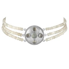 Rainbow Moonstone Silver Statement Choker Necklace