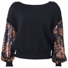 VALENTINO Black Wool Dolman Style Sweater with Sequin Sheer Sleeves Size 6
