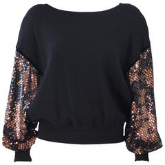 VALENTINO Black Wool Dolman Style Sweater with Sequin Sheer Sleeves Size 6 9